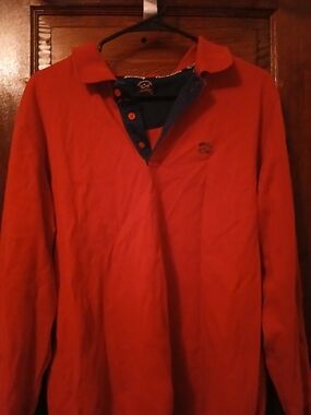Paul & Shark Men's Red Long Sleeve Polo with Navy Placket